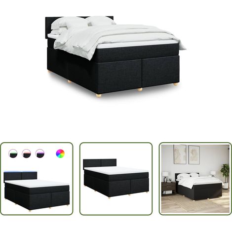 vidaXL Surmatelas - Sommier à lattes de lit avec matelas Noir 140x200 cm Tissu (1/5)