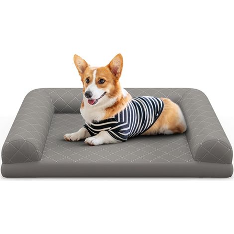 GOPLUS Coussin Chien Orthopédique avec Mousse en Nid d'abeille et Bords Hauts, Lit pour Chien Mousse de Soutien, Housse Lavable et Fond Antidérapant, Lit Canapé pour Petits et Moyens Chiens (1/5)