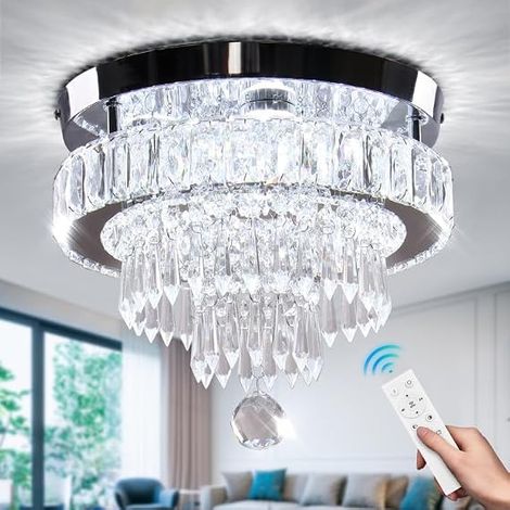Lustres en verre réglables 11,8" lustres en verre modernes lustres en cristal dans la télécommande du couloir de la chambre du salon Plafonnier encastré moderne avec aspect cristal pour chambre à cou (1/5)