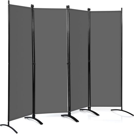 GOPLUS Séparation de Pièce en 4 Parties, Paravent de 173 cm de Hauteur avec Cadre Métallique, Gris (1/3)