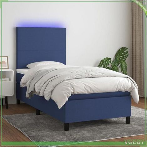 Sommier tapissier avec matelas et LED - 3134675 - Bleu - 80x200 cm - Matelas à ressorts ensachés (1/5)