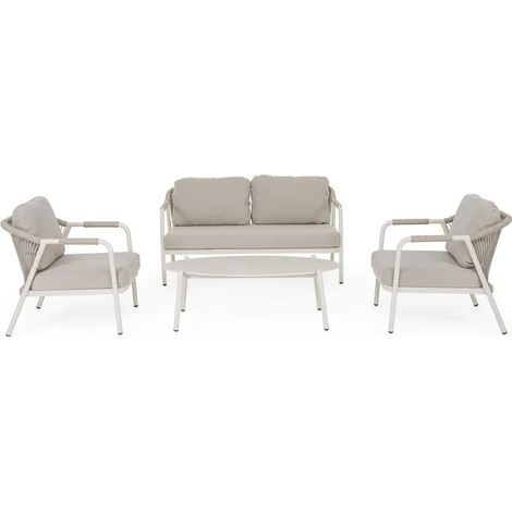 Bizzotto Gartenmöbelset Miravet Wall für 4 Personen aus Aluminium mit Tisch, 68 x 81 x 73,5 cm, 148 x 81 x 73,5 cm, 120 x 60 x 39 cm (1/4)