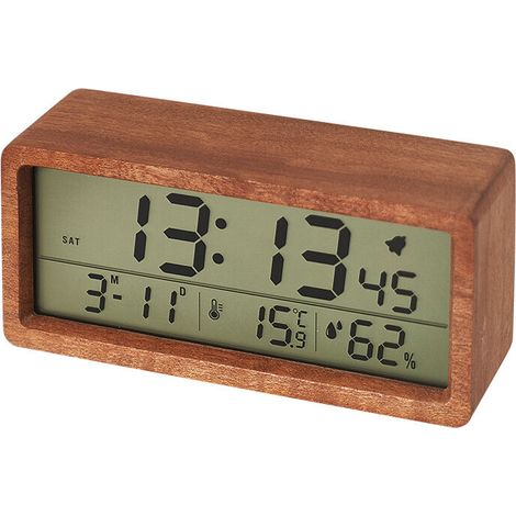 royaluxe -Réveil numérique à piles LCD en bois avec rétroéclairage Snooze Température et Humidité pour chambre à coucher et dortoir