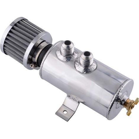 Ölabscheider für Pkw-Motoren, 750 ml Öl- und Luftabscheider, Aluminium-Ölabscheider-Set, Belüftungsbehälter mit Luftfilter, Silber (1/4)