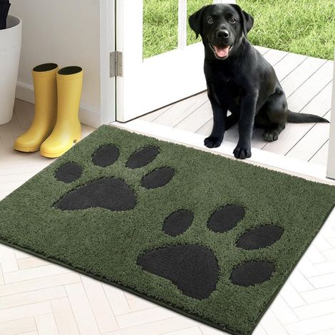 Tapis d'intérieur antidérapant et lavable en machine, doux et absorbant, idéal pour les chiens, les entrées, les portes et les couloirs. Dimensions : 50 x 80 cm, vert foncé. (1/5)