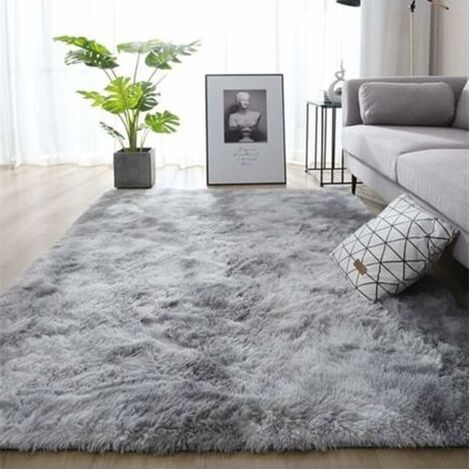 Tapis moelleux 120x200 cm – Poils longs 4 cm – Antidérapant – Pour chambre d'enfants et animaux – Gris clair (1/4)