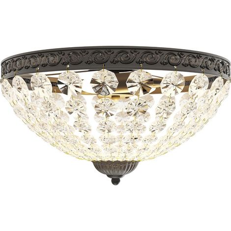 Plafonnier vintage en cristal avec 2 douilles E14 40W et 168 perles de cristal, noir, idéal pour chambre ou salon. (1/5)