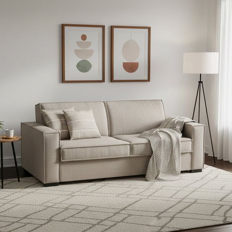 Dmora - Sofa cama Daabi, Gran Sofá de 2 plazas, 100% Made in Italy, Sofá de salón con apertura giratoria, en tela acolchada, con reposabrazos delgados, Cm 180x95h90, Tórtola (1/5)