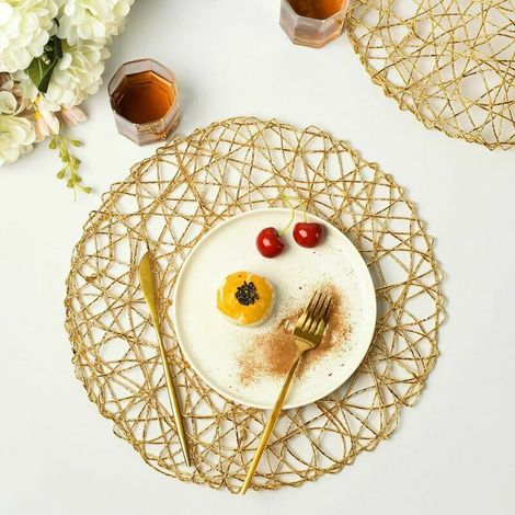 Table à manger Lot de 6 sets de table ronds dorés pour table à manger, tissés antidérapants, résistants à la chaleur, sets de table métalliques pour décoration de table, centre de table, 38 cm (1/5)