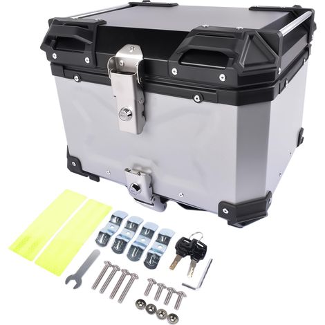 45L Top Case Moto, Bagages étanches pour Motos avec Serrure De Sécurité, Top Cases pour Moto avec Plaque de Base (Argenté) (1/5)