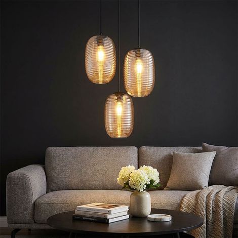 LED Hängeleuchte Pendelleuchte Esszimmerlampe 3-flammig schwarz Glas H 120 cm (1/5)