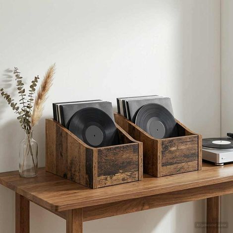 vidaXL Caja de discos LP 2 uds. Madera envejecida 18 x 32 x 18 cm (1/5)