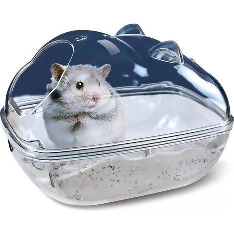 Ensemble de salle de bain pour hamster (2 pièces) : bac à sable, lit, tapis de couchage, accessoires pour cage, design amovible, transparent, idéal pour hérissons syriens, cochons d'Inde et écureuils. (1/5)