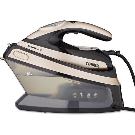 Tower T22024GLD Ceraglide Steam Generator, 4.5 Bar Pressure, 135g/min Continuous Steam 2400W, 1.5L, Champagne Gold & Black