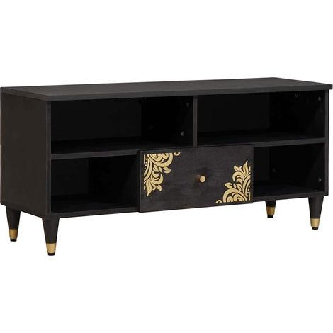 Mobile porta TV rettangolare moderno con cassetto e pratico contenitore per soggiorno 100 x 33 x 46 cm in legno di mango nero 020057893