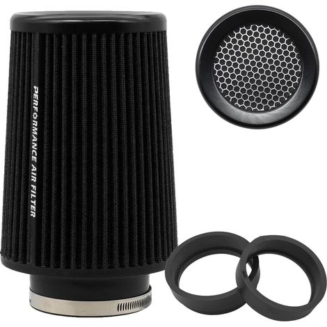 Filtre à air conique universel 76 mm, 89 mm, 101 mm, entrée d'air, cône rond, filtre à air nettoyant pour voiture de course, sport, 3 tailles en 1 (noir-gris) (1/5)