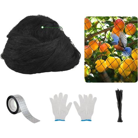 Malla antipájaros, nailon resistente, protección para el jardín, color negro. (1/2)