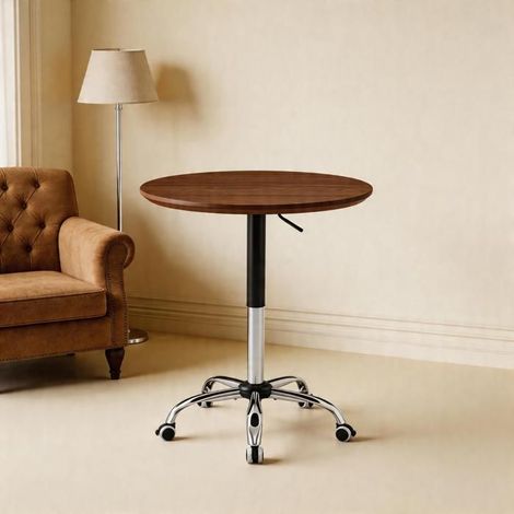 Table d'appoint relevable - WESTYLE - Modèle rond - Ø70 cm - Hauteur réglable 73,5-98,5 cm - MDF noyer (1/5)