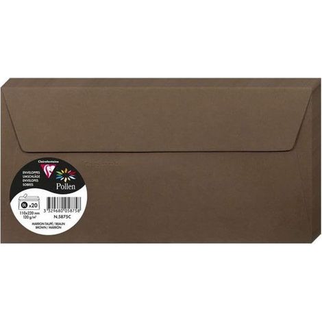 Enveloppe - CLAIREFONTAINE - Pollen - 110x220mm - 120g - Marron taupé - Paquet de 20