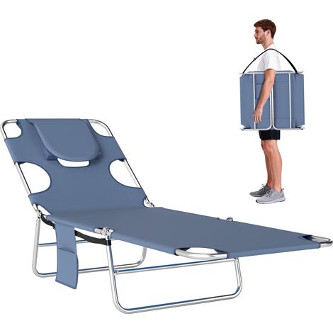 Grey 5-Position Sun Lounger with Reading Hole and Side Pocket (1/5)