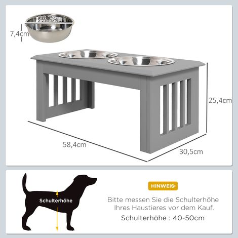 Station d'alimentation pour chien, 2 gamelles en acier inoxydable antidérapantes, 58,4 x 30,5 x 25,4 cm, grise (1/5)