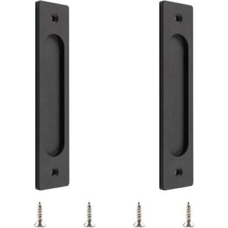 1 Pc poignées de porte coulissante rectangulaires encastrées en alliage d'aluminium noir mat avec vis de montage pour porte coulissante de grange (1/4)