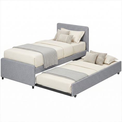Canapé convertible Lit gigogne en tissu aspect lin avec tête (1/5)