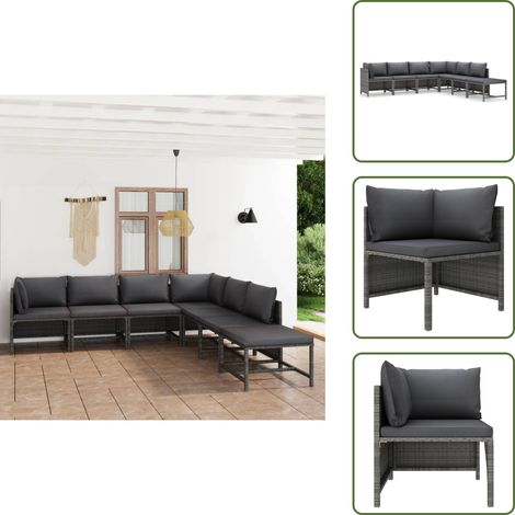 Salon de jardin 7 pcs avec coussins Résine tressée Gris - Salon De Jardin - Mobilier De Jardin - Ensemble De Salon - Meubles De Jardin - Résine Tressée (1/5)