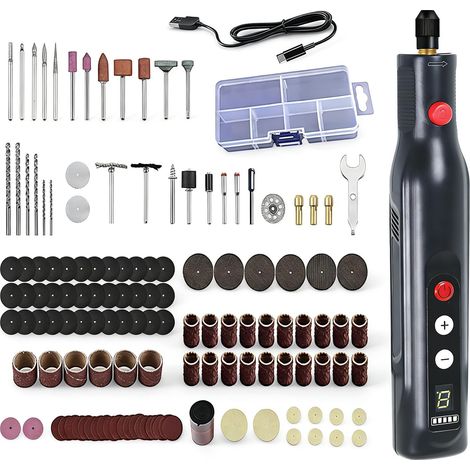 Outil Multifonction, Mini Meuleuse Sans Fil Outil Rotatif avec 155 Accessoires Électrique Machine de Gravure avec 5 Vitesses et Lumière LED pour le Perçage la Gravure le Polissage le Meulage (1/5)