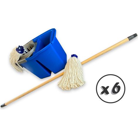 Kit balai à franges espagnol Seau double bac professionnel 2x7 litres - Quantité x 6 - Seau double bacs pro + 2 franges espagnoles
