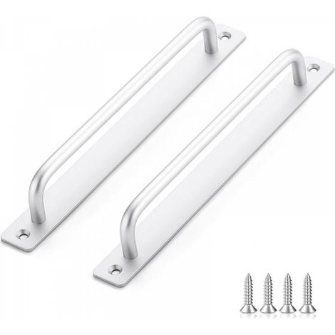 Poignée de porte coulissante en 2 parties, longueur 243 mm, avec plaque arrière, en alliage d'aluminium, adaptée aux meubles, argentée, avec vis (1/5)