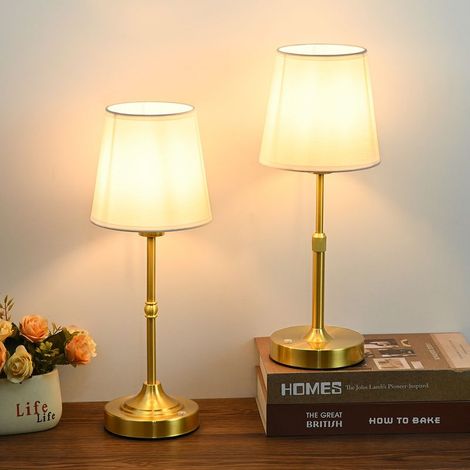 2 Pièces Lampe de Chevet Tactile ACKERMAN, LED Lampe de Table Sans Fil, Abat-jour en Lin Blanc, pour Chambre à Coucher, Salon, Cuisine et Décoration (Laiton)