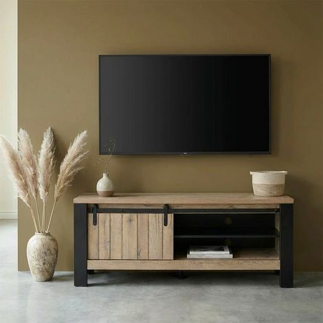 Meuble TV industriel 150 cm chêne/noir Simeo