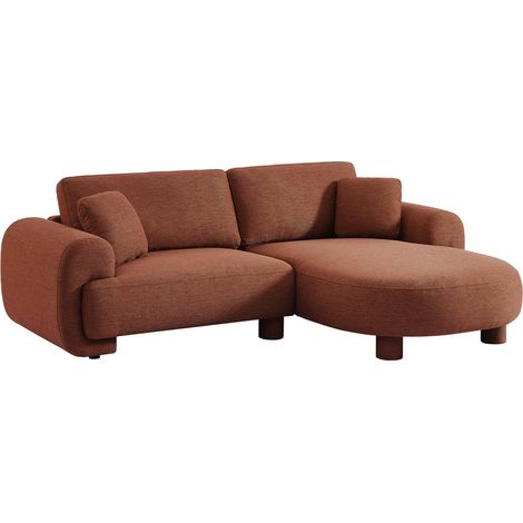 sweeek - 3-Sitzer Ecksofa Recamiere rechts mit Stoffbezug, runde Füße, Stoff, Terrakotta