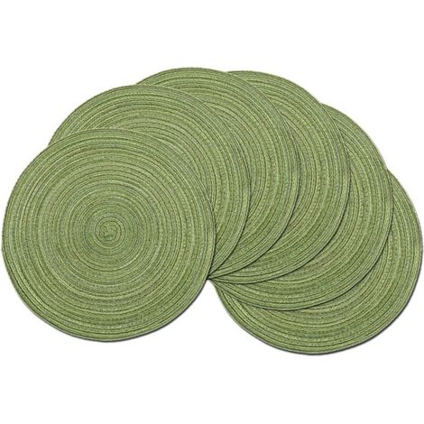 YMYNY Set de Table tissé Rond 6 pièces,Rond en Coton Set de Table Lavable 15 Pouces,napperon tissé décoré pour la fête du Mariage-Diamètre 38cm,Vert