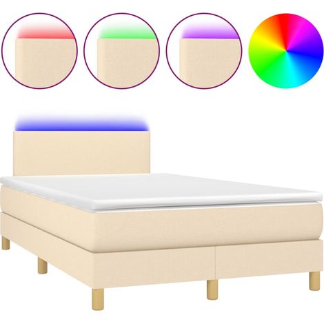 Lit double  Lit adulte  Sommier à lattes de lit matelas et LED crème 120x190 cm tissu