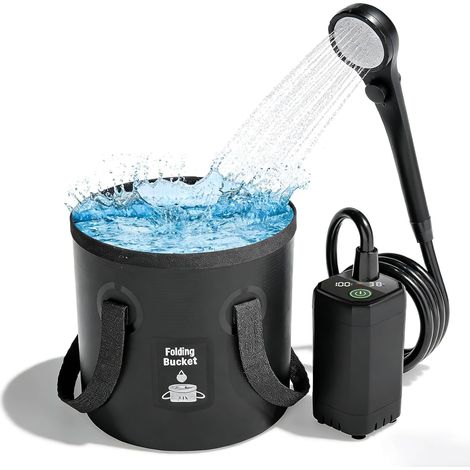 Douche de camping d'extérieur 20 l, 6000 mAh avec pompe, douche de camping avec batterie, douche de camping portable pour la randonnée, le camping, les voyages, la plage, le jardin et les (1/5)