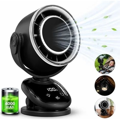 Ventilateur à Pince USB Rechargeable 5 Vitesses Oscillant 90° Silencieux avec LED Veilleuse (1/5)