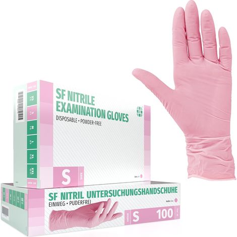 SF Gants nitrile roses S - 100 gants jetables, non poudrés, sans latex, résistants, pour la cuisine, l’usage médical, le ménage, la mécanique, le tatouage, la coiffure, l’usage alimentaire (1/5)
