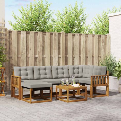 Outdoor-Sofagarnitur mit Kissen 7 pcs Natürlich und Hellgrau