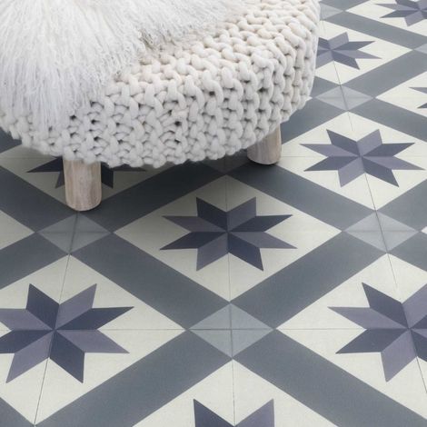 Madeinnature – Tapis PVC carreaux ciment 200x200cm – Envers textile fibres recyclées – Isolation acoustique 21Db – Entretien facile (1/3)