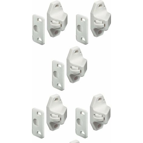 5x universeller weißer Rollriegel mit einschraubbarem Gegenstück, Riegel für Möbel, Türen, Schränke, Küche, Badezimmer (1/3)