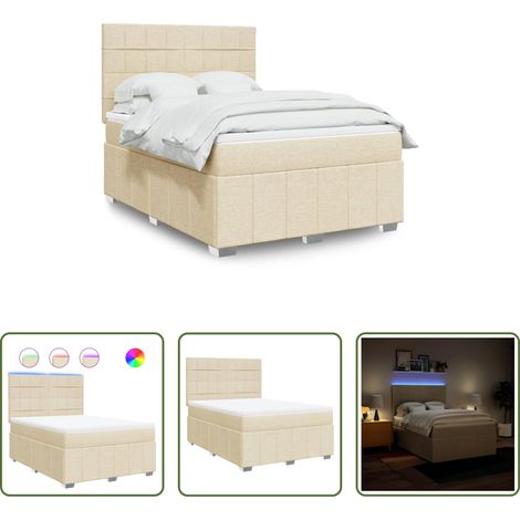 vidaXL LED-Beleuchtung - Boxspringbett mit Matratze Creme 140x200 cm Stoff (1/5)