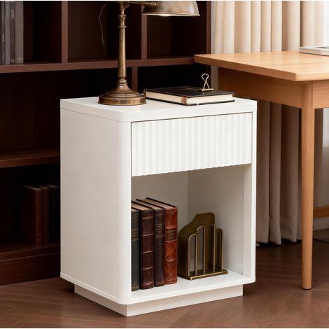 Nachttisch mit Schublade und offenem Fach MDF Weiß OKMYHOME (1/5)
