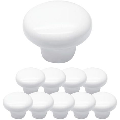 10 Stück runde weiße Keramik-Schrankknöpfe für Schränke, Kleiderschränke, Möbel
