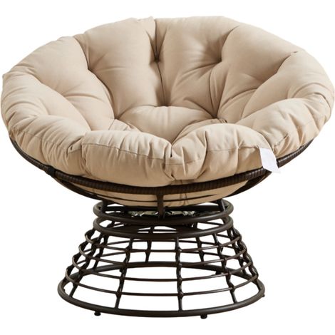 Fauteuil Papasan Ergonomique en Résine Tressée avec Coussin Épais Beige, Pivotant 360°, Pour Intérieur et Extérieur (1/5)