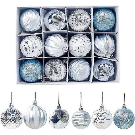 Boules de Noël (12 pièces) - Décorations pour sapin de Noël - Bleues (1/5)
