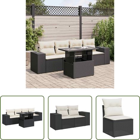 vidaXL Rattanmöbel - 5-tlg. Garten-Sofagarnitur mit Kissen Schwarz Poly Rattan (1/5)