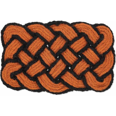 Knotted orangeblack coir rug