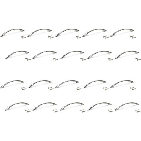 Emuca – Lot de 20 poignées de meuble Bombay 160mm – Entraxe 128mm – Zamak nickel satiné – Vis M4 incluses – Design moderne